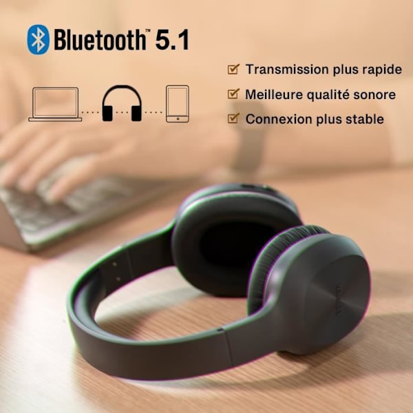 Edifier W600BT Bluetooth 5.1 Over Ear-hörlurar Trådlösa och trådbundna stereohörlurar med inbyggd mikrofon djup bas - svart