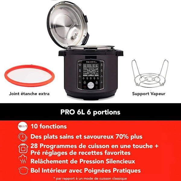 Instant Pot Pro 10-i-1 multifunktionell elektrisk spis - 1200 W - Svart - 5,7 L svart