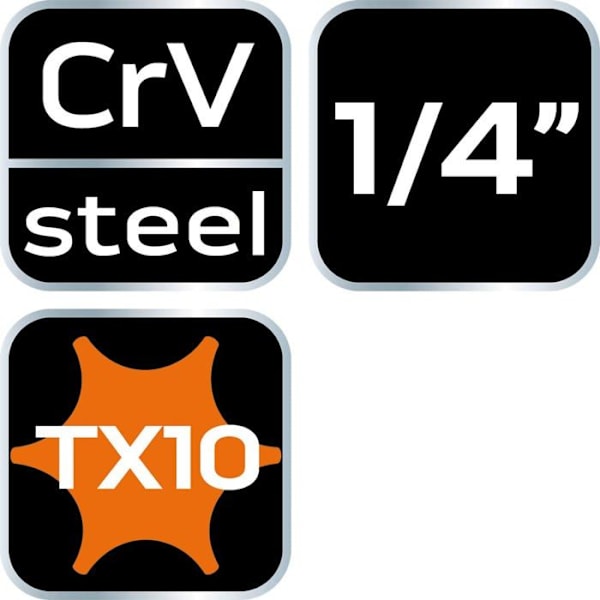 Cle torx - cle manlig stjärna Neo - 10-340 - TORX TX10 spets på 1/4 hylsa, lång, 87 mm