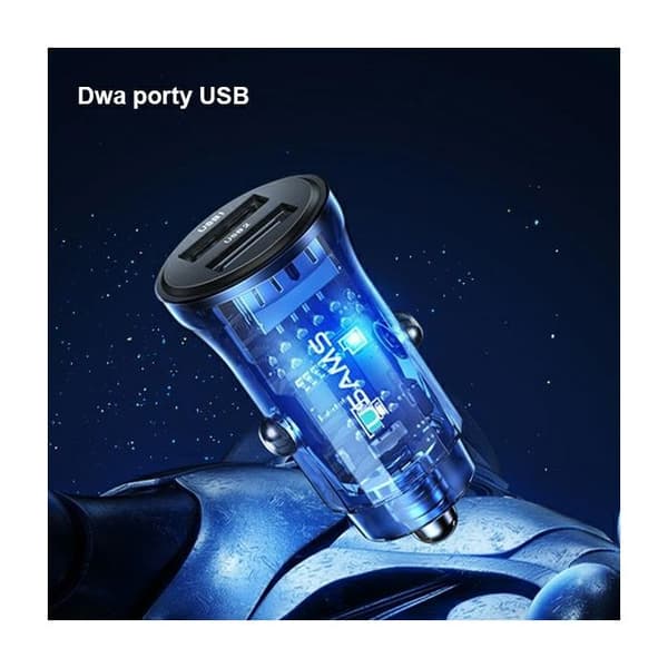 Biltillbehör - USAMS - C31 - 2x USB-A - Snabbladdning 3A - Överhettningsskydd Blå