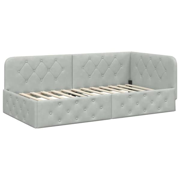 Vinklad sängram i sammet - vidaXL - Ljusgrå - 90x200 cm - L-formad design - Mångsidig bäddsoffa Ljusgrått