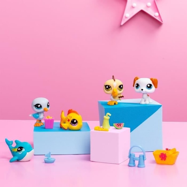 BANDAI - Littlest Pet Shop - Collector Set Beach Theme - 5 djur och tillbehör - BF00517 Flerfärgad