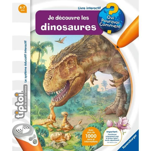 Tiptoi® Interactive book Jag upptäcker dinosaurier - Elektroniskt pedagogiskt spel, utan skärm - Från 4 år - 00145 - Flerfärgad