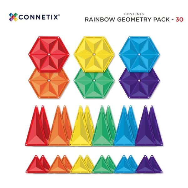 CONNETIX Byggplattor Magnetiska Regnbåge Geometripaket, 30 Bitar Regnbåge