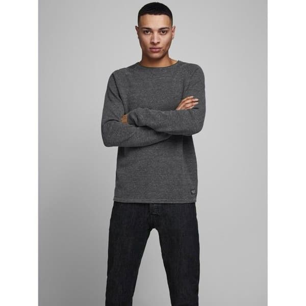Jack & Jones Hill Knit Crew Herrtröja - Grå - Stickad bomullströja Grå M