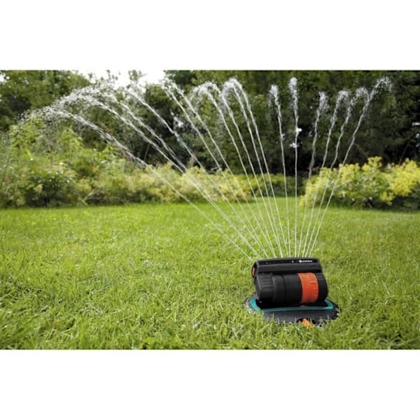 OS140 infällbar oscillerande sprinklersats - GARDENA - Yta 140m² - Räckvidd 15m max - Rektangulär vattning Grå och orange