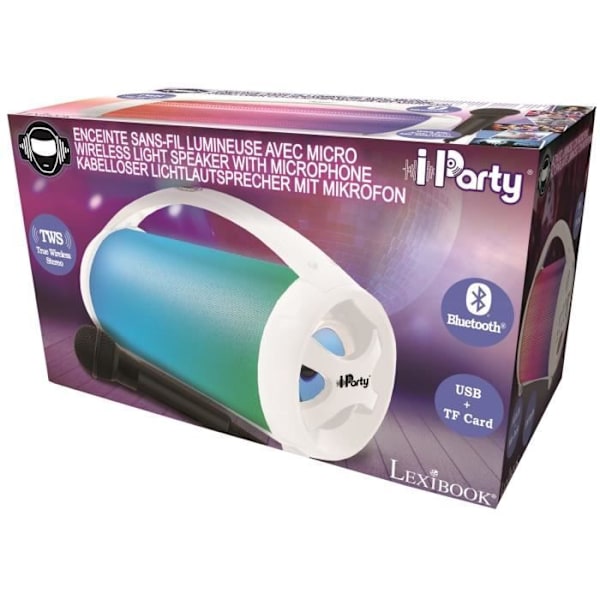 Ljusstark bärbar Bluetooth®-högtalare med iParty®-mikrofon Vit