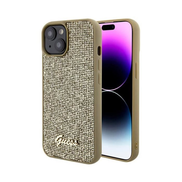 Guess Disco Metal Script - Fodral för iPhone 15 (guld) - 3666339173579