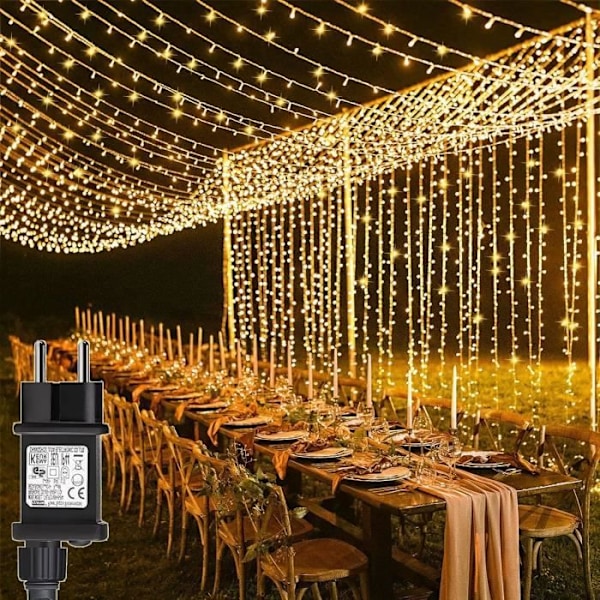 yowin Ljusgardin 6m x 3m 600 LED Ljusgarn med Transformator, Timer, 8 Läge Vattentät Ljusgardin Jul