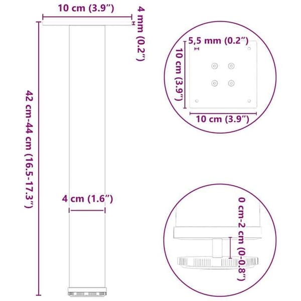 vidaXL Bordsben för soffbord 4 st antracit 42-44 cm stål 4012454