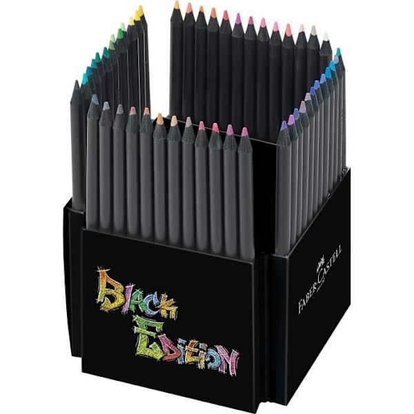 Färgpennor - FABER-CASTELL - Black Edition - Fodral med 50 - Supersoft spets - Svart trä Svart