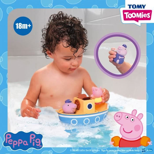Örlogsbåt i miniatyr - TOMY - Peppa Pig - 12 månader - Gul och blå - Hällare och vattenhjul Flerfärgad