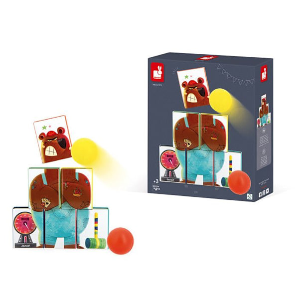 Chamboule Alla barn Applepop - Skicklighetsspel - 6 metallboxar + 2 skumbollar - Utomhusspel - Från 3 år