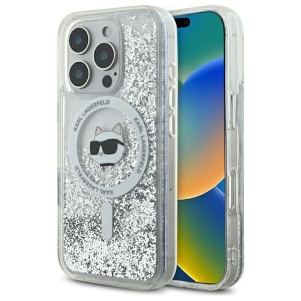 Coque MagSafe Karl Lagerfeld Liquid Glitter Choupette Head för iPhone 16 Pro (transparent)
