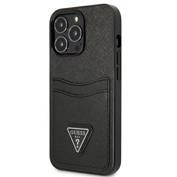 Guess Saffiano Double Card Triangle - Fodral för iPhone 13 Pro (svart) - 3666339048105