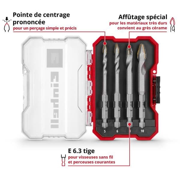 Einhell TC XS-CASE Set med 4 HM kakelborr Röd