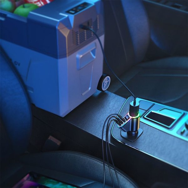 USB-bilopladdare, 2x Typ-C, tändare, LED-lampor, 150 W - JoyRoom (JR-CL21) - Svart Svart