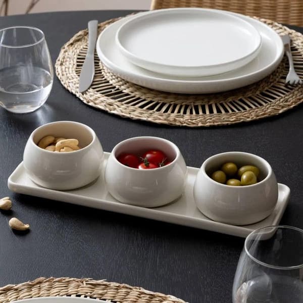 Service Apéritif 4 Delar "Nora" 9cm Vit Vit varmt