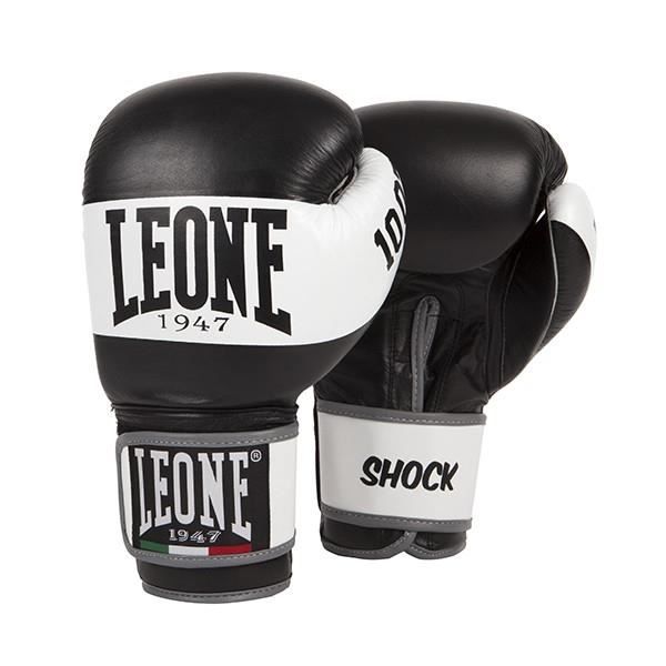 Boxningshandskar - LEONE 1947 - Shock - Buffelskinn - Satinpolyesterfoder - GEL-skydd Svart 12 OZ