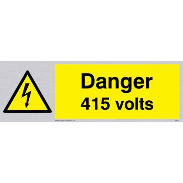 Vikingaskyltar - WE83-L15-SV - "Danger 415 Volts" skylt, Silver Vinyl, 50 mm H x 150 mm B