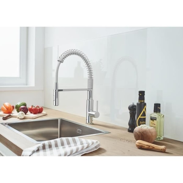 GROHE Get diskbänksblandare, 2-stråle engreppsblandare, kran med professionell utdragbar spray, 30361000 Krom