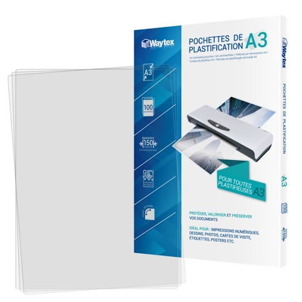 Lamineringspåsar 75 mikron per sida - A3-format - Paket med 100 st