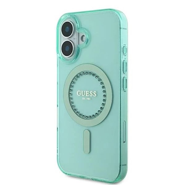 Coque Guess IML Strass MagSafe för iPhone 16 Plus (Grön)