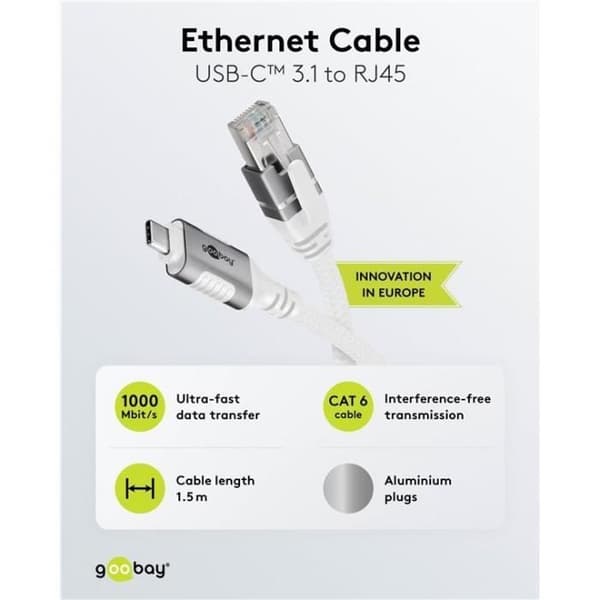 USB-C™ 3.1 Ethernetkabel - GOOBAY - 1,5 m - RJ45 - Ethernetadapterkabel