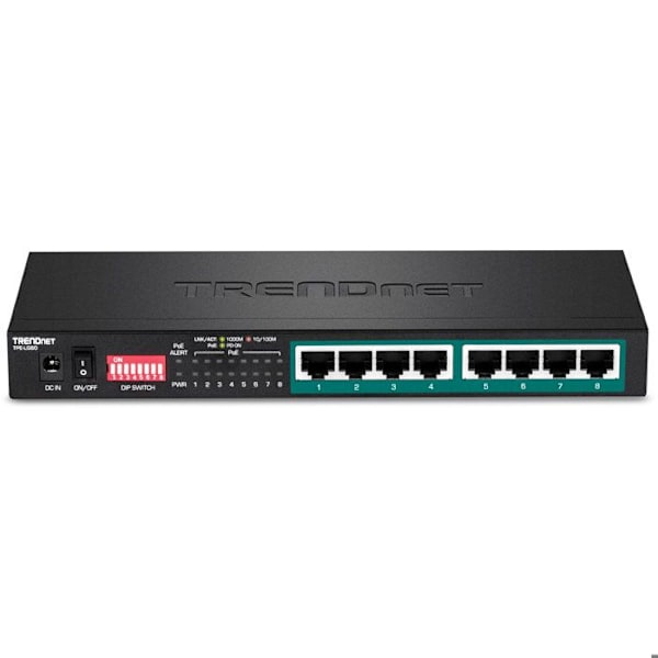 Oadministrerad switch - TRENDnet - TPE LG80 - 8 portar 10/100/1000 (PoE+) - Skrivbordsdator - 65 W PoE+ Svart