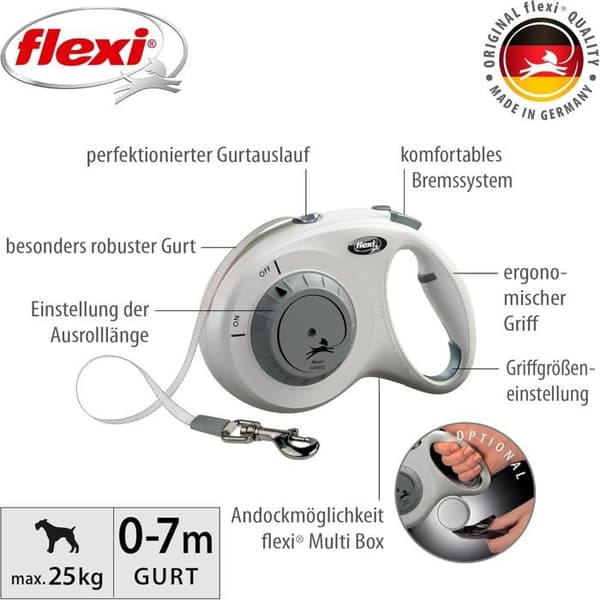 Utdragbar Koppel - FLEXI - Select M - 0-7 m - Grå - För hundar upp till 25 kg Grå