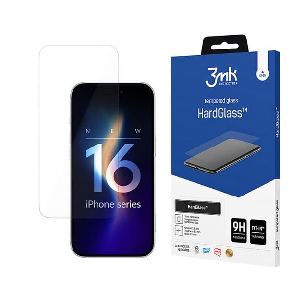 Härdat glas - 3MK - iPhone 16 Plus - Fallskydd - Repånisktålig - Svart