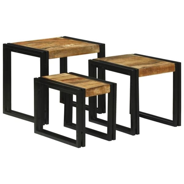 Ensemble av 3 stapelbara bord i massivt mangoträ