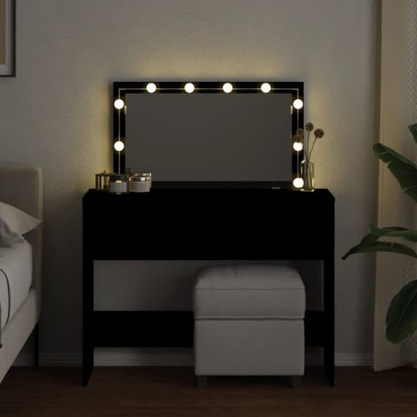 Coiffeuse med LED svart 100x40x120 cm