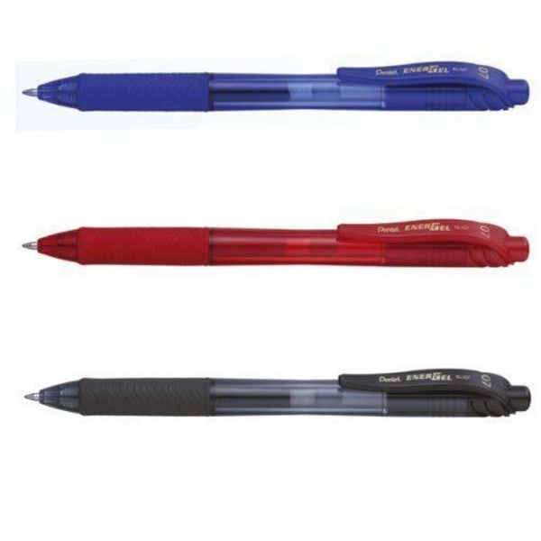 Pentel EnergelX BL107 Gel Rollerball Pen, 0,7 mm spets, svart/blå/röd, 3-pack