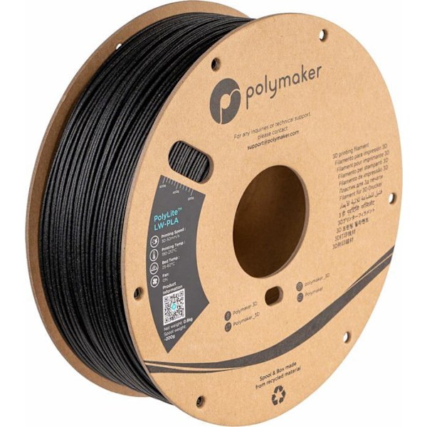 Fil för 3D-skrivare Polymaker - PA08001 - PolyLite LW-PLA - 1,75 mm - 800 g - Svart