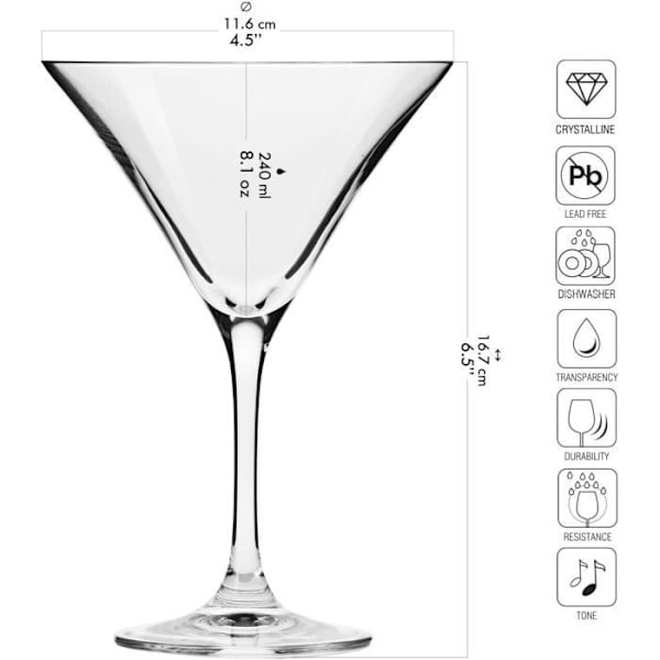Verres à Martini - KROSNO - Avant Garde - 240 ML - Lot de 6 - Kristallklart Transparent Transparent