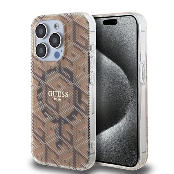 Coque för iPhone 15 Pro Max - Guess IML GCube MagSafe (GUHMP15XHGCUSTGW) - Brun