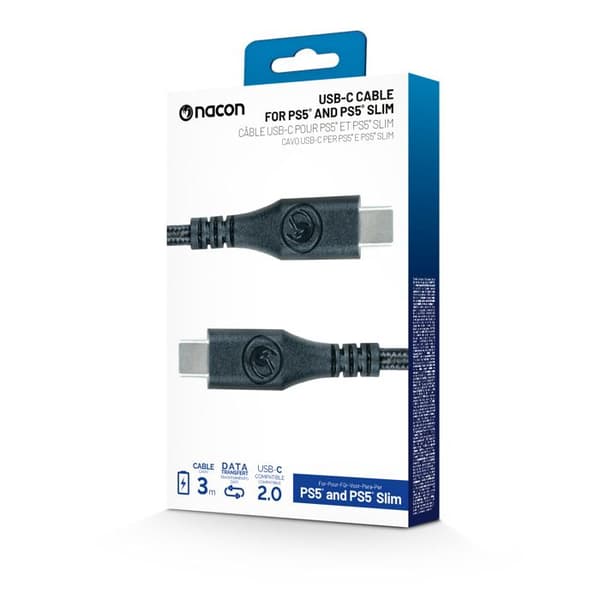 USB-C/USB-C-kabel - NACON - 3m - Kompatibel med PS5 - Dataöverföring - Snabbladdning Ej specificerat
