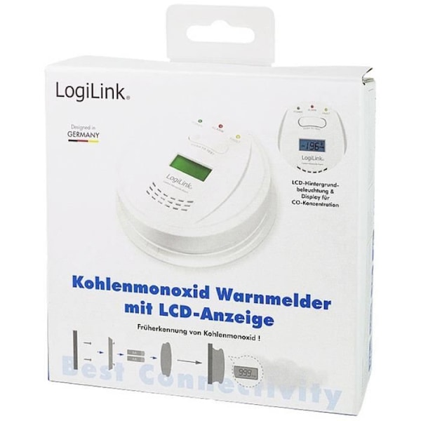 Kolmonoxiddetektor - LOGILINK - SC0111 - Batteri - Vit - Trådlös Vit