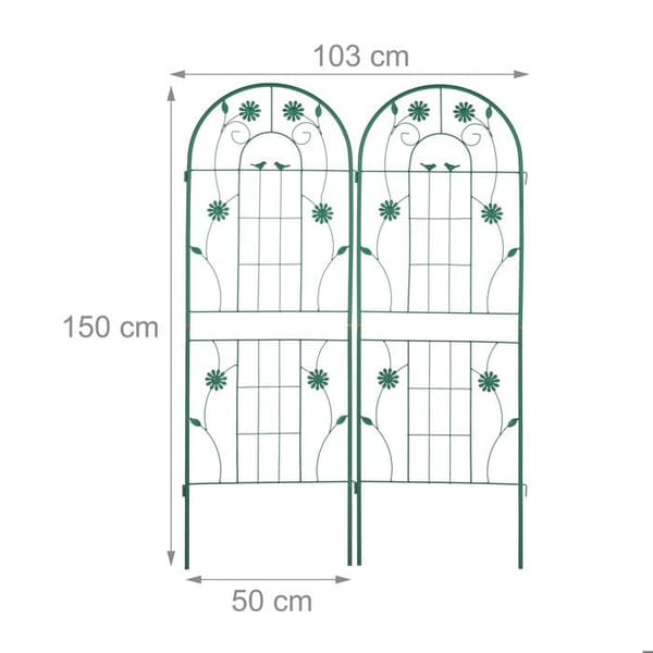 Relaxdays Tomatstöd, i 2-pack, för klätterväxter, användbara, prydnadsväxter, HL: 150 x 150 cm, grön grön
