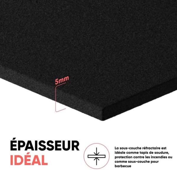 EVOCAMP eldsäkert matta 100x100 cm – skyddsmatta för golv vid öppen eld, grill, eldsäker platta - tål 982 °C Svart