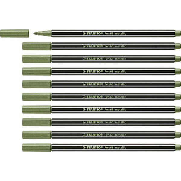 Stabilo markörer - 68/843 - Metallisk markör - Pen 68 metallic - Set med 10 medelstora markörer - Ljusgrön
