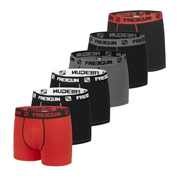 FREEGUN boxershorts i bomull för män - Komfort, Stretch - Paket med 6 - Röd, Grå, Svart Röd XXL