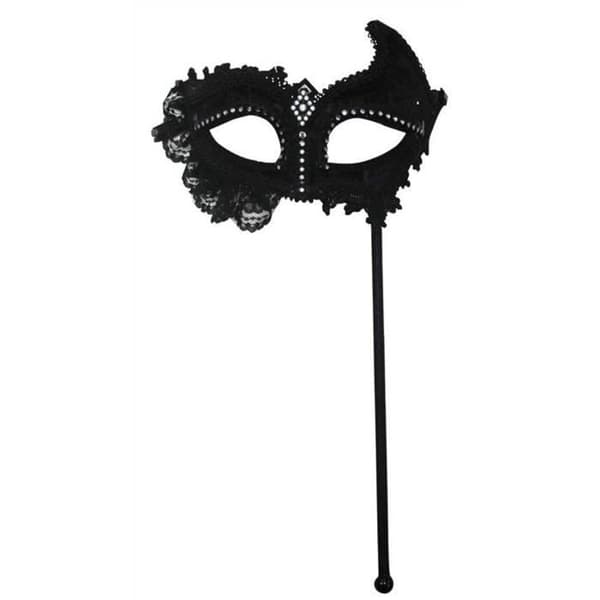 Svart mask + spets på pinne. - EM425