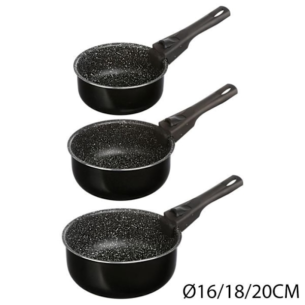 Kastruller - 5five - Set med 3 - Aluminium - Avtagbart handtag - Kompatibel med alla värmekällor Svart