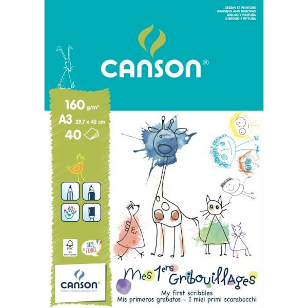 CANSON My 1st Doodles ritpappersblock 40 A3-ark - 160 g Vit