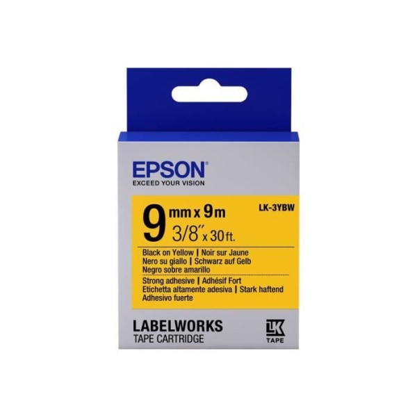 Epson LabelWorks LK-3YBW svart på gul etiketttejp, starkt självhäftande, 9 cm x 9 m