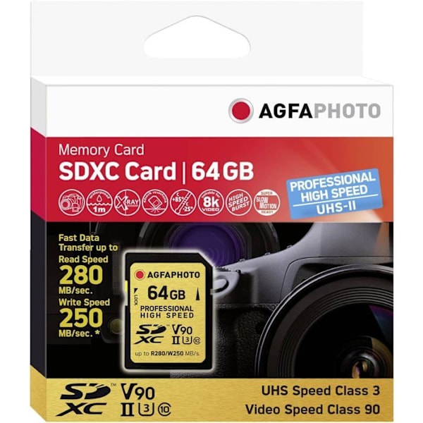 AgfaPhoto SDXC UHS II 64GB Professionell Hög Hastighet U3 V90