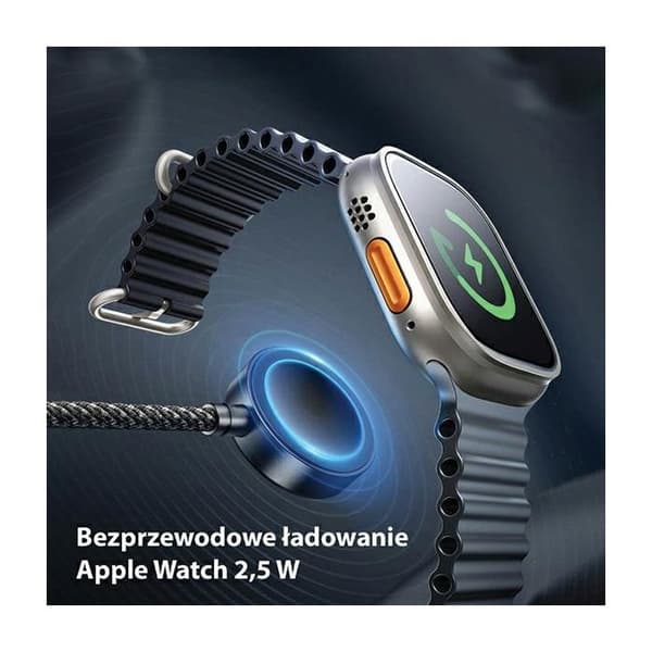 AWEI 3-i-1 USB-C/Lightning/Klocka 1 m 100 W Svart