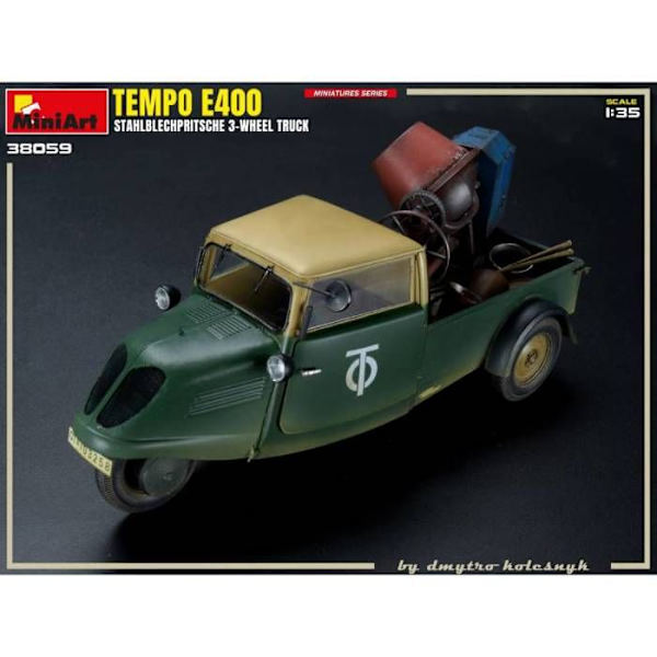 MiniArt - Modellbil Tempo E400 Stålplåtsflak 3-hjulig lastbil Miniart 38059 1/35-modell av stridsvagn Promo - Ref: 13369